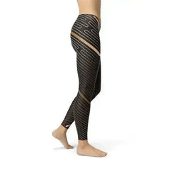 Womens Striped Lines Sports Brown Leggings - Femstylo