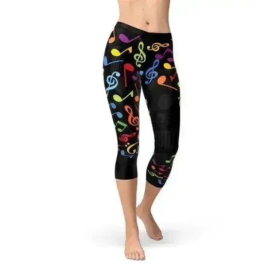 Womens Colorful Music Notes Capri Leggings - Femstylo