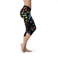 Womens Colorful Music Notes Capri Leggings - Femstylo