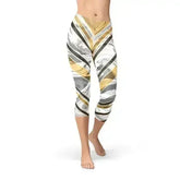 White Marble w/ Black Gold Lines Capri Leggings - Femstylo