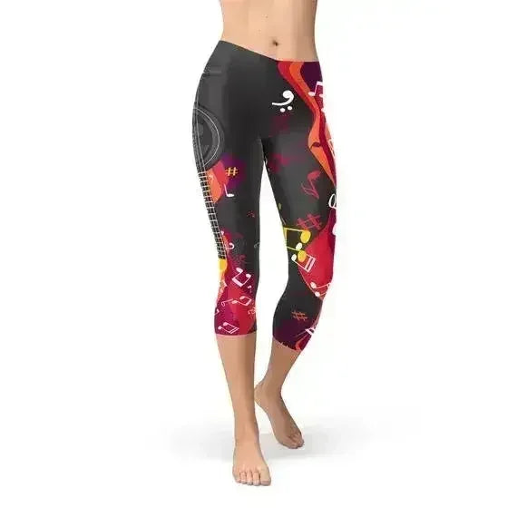 Guitar and Music Note Capri Leggings - Femstylo