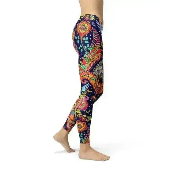 Womens Ornamental Blue Paisley Leggings - Femstylo