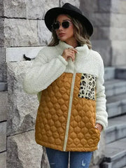 Leopard Pocket Plush Quilted Jacket - Femstylo