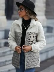 Leopard Pocket Plush Quilted Jacket - Femstylo