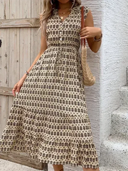 Women's New Comfortable Retro Sleeveless V-Neck High Waist Dress - Femstylo