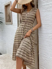 Women's New Comfortable Retro Sleeveless V-Neck High Waist Dress - Femstylo