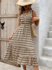 Women's New Comfortable Retro Sleeveless V-Neck High Waist Dress - Femstylo