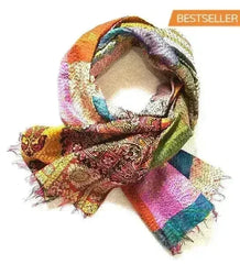 Vintage Silk Saree Kantha throw - Hand Stitched Upcycled - Femstylo