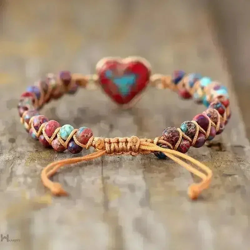 Imperial Jasper Bracelet – Grounding Red Jasper | Heart Charm Macrame - Femstylo
