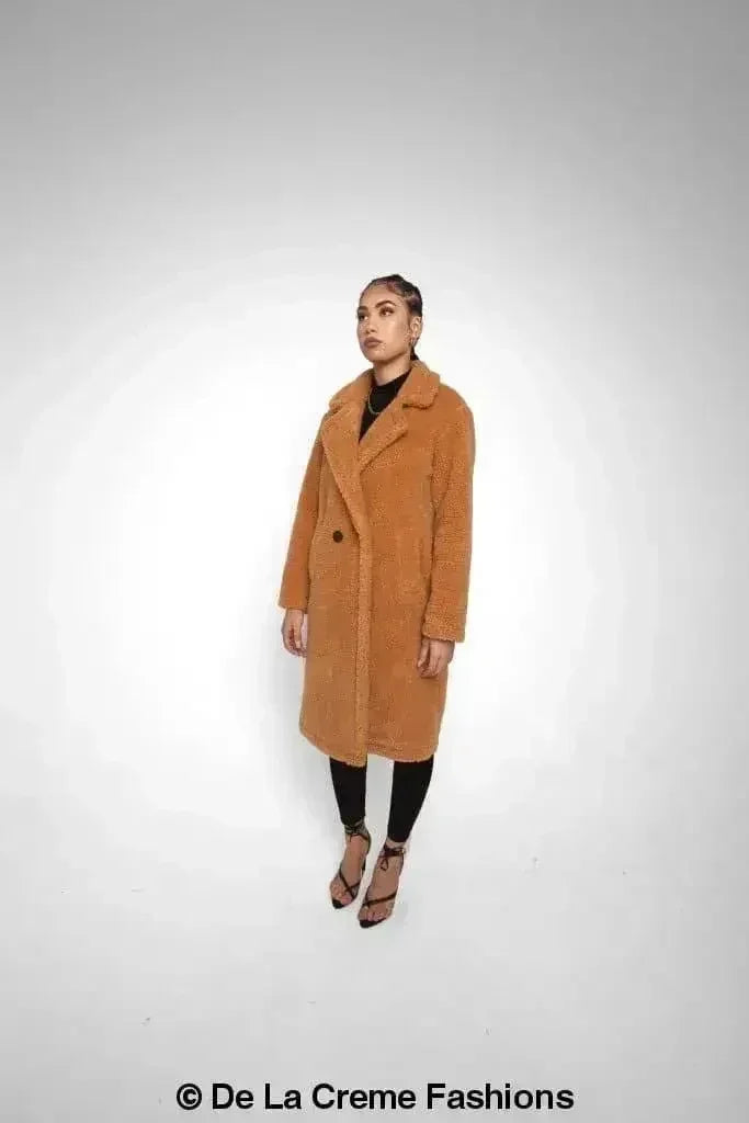 Jackie Double Breasted Borg Teddy Midi Coat - Femstylo