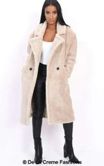 Jackie Double Breasted Borg Teddy Midi Coat - Femstylo