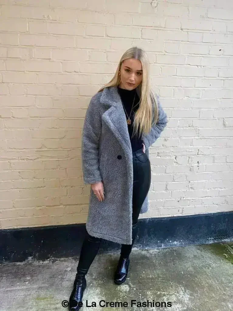 Jackie Double Breasted Borg Teddy Midi Coat - Femstylo