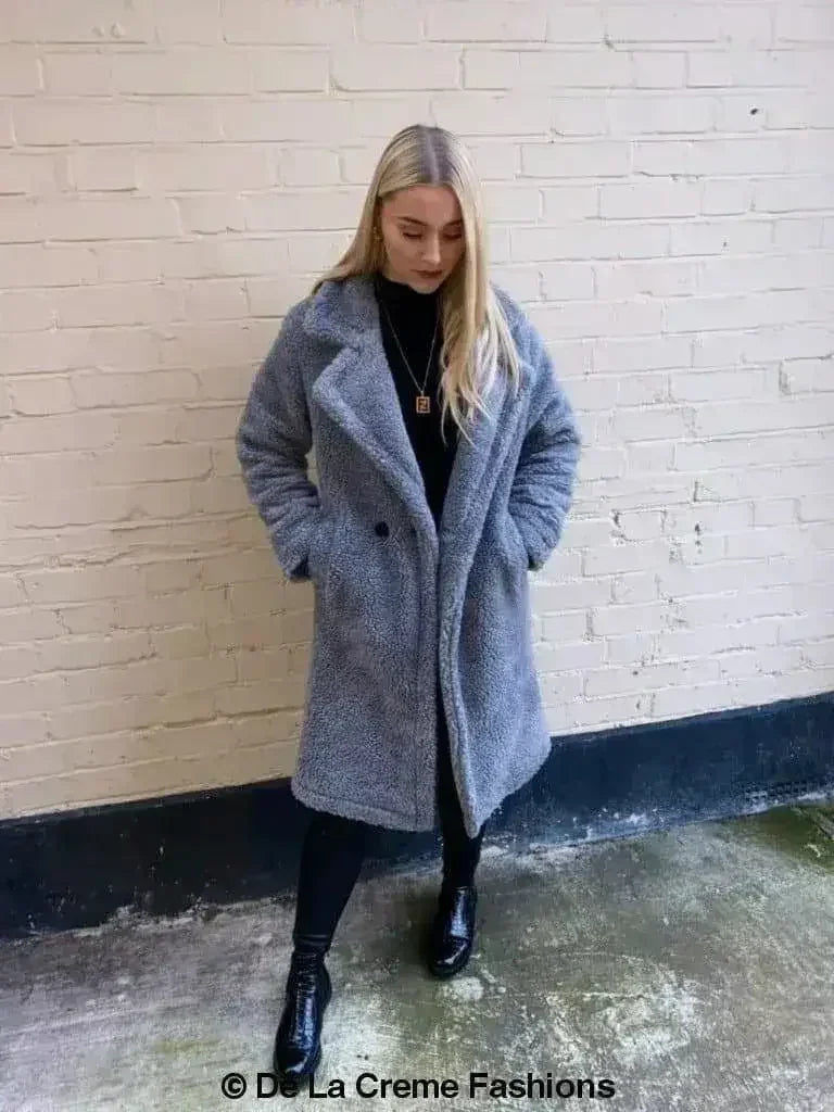 Jackie Double Breasted Borg Teddy Midi Coat - Femstylo