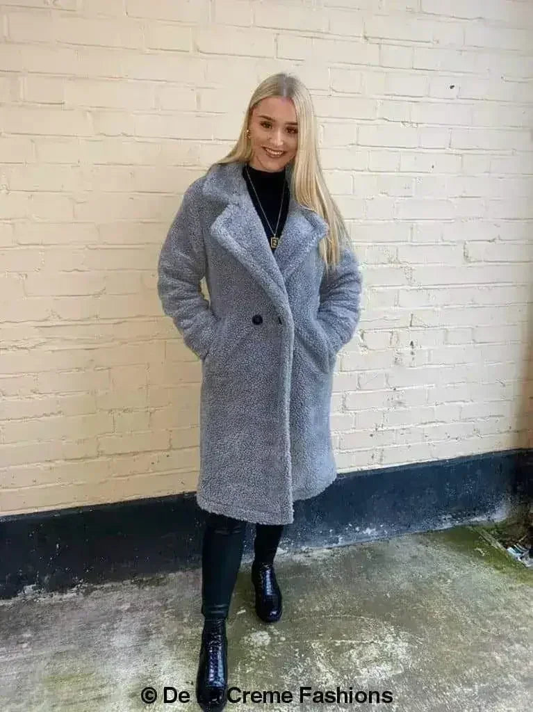 Jackie Double Breasted Borg Teddy Midi Coat - Femstylo