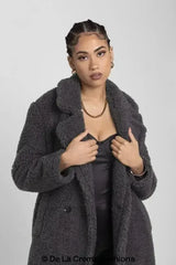 Jackie Double Breasted Borg Teddy Midi Coat - Femstylo