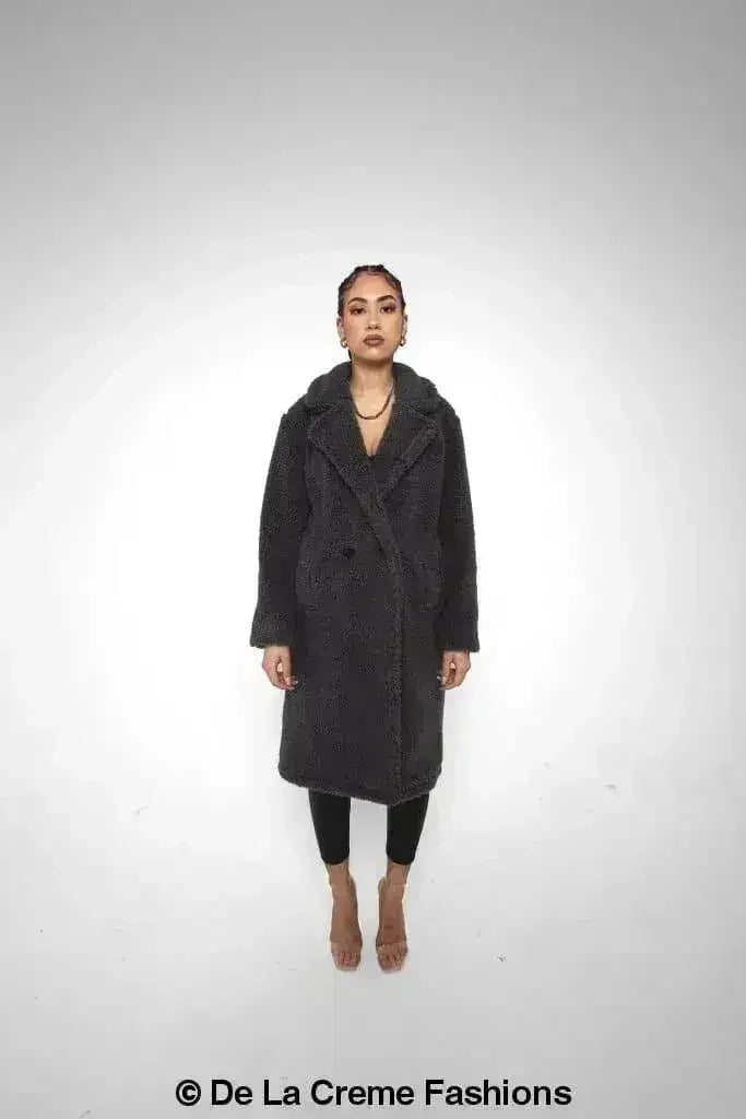 Jackie Double Breasted Borg Teddy Midi Coat - Femstylo