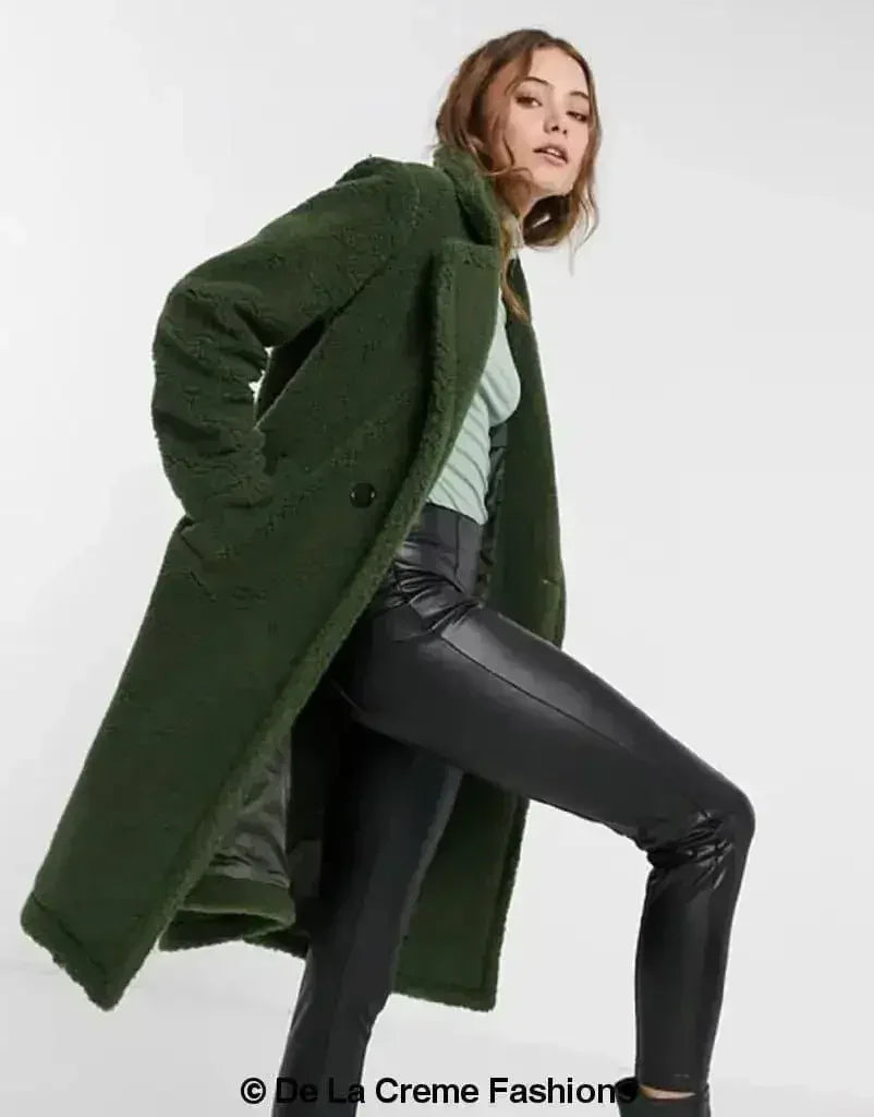 Jackie Double Breasted Borg Teddy Midi Coat - Femstylo