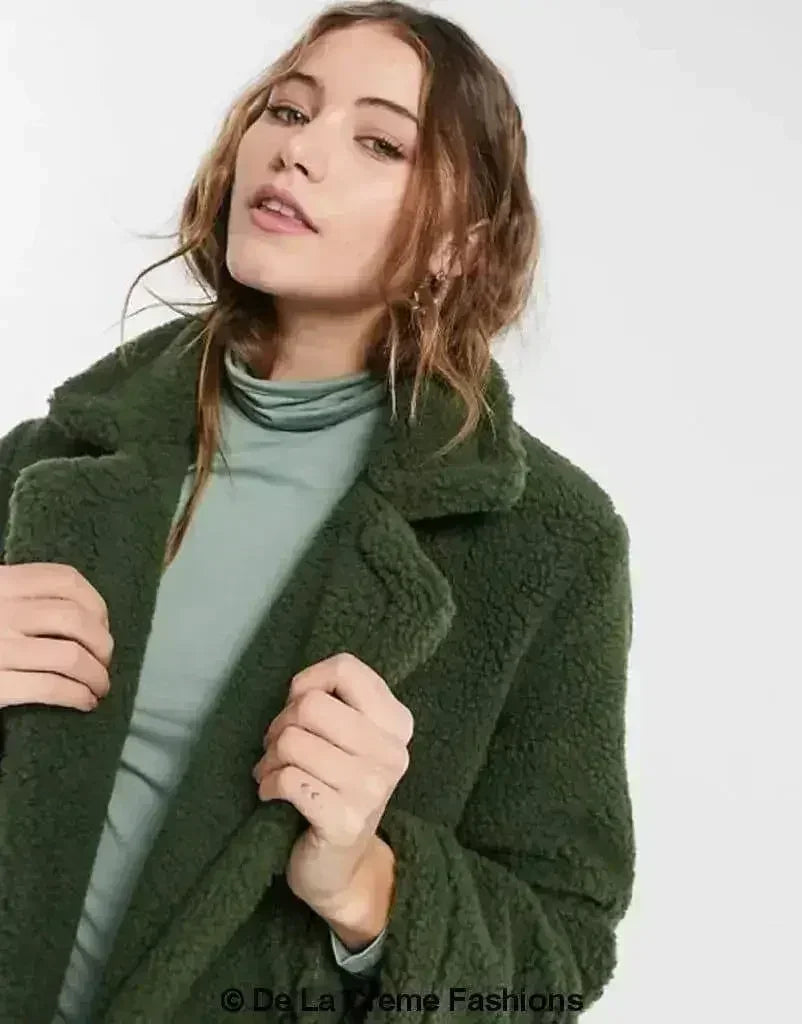 Jackie Double Breasted Borg Teddy Midi Coat - Femstylo