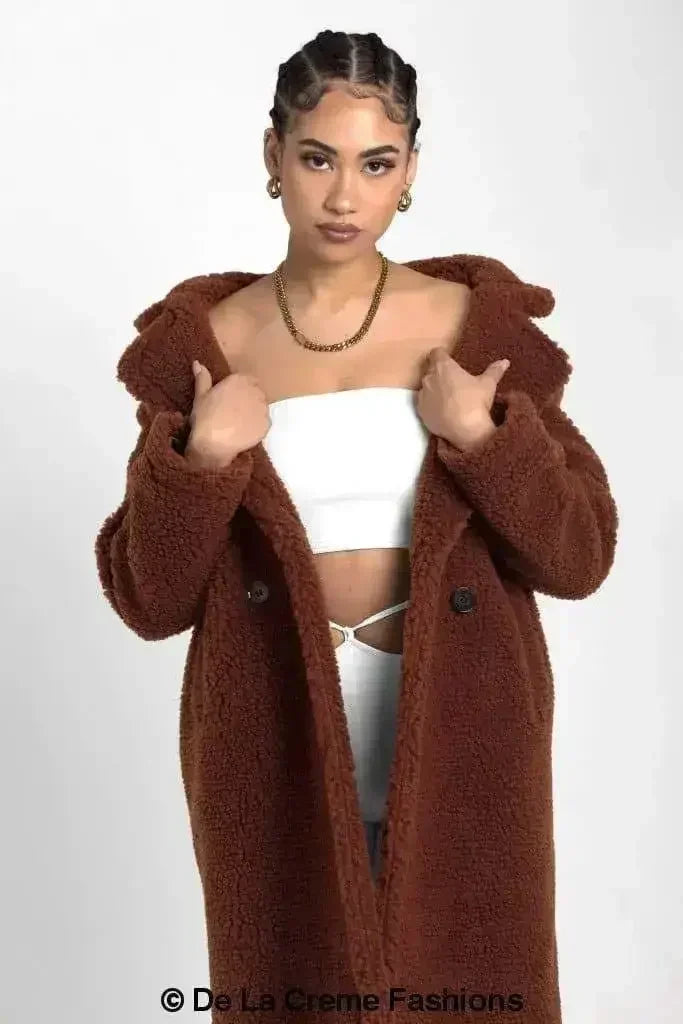 Jackie Double Breasted Borg Teddy Midi Coat - Femstylo