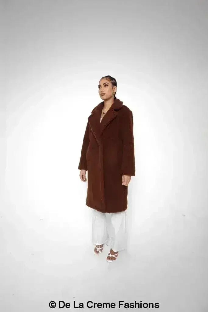 Jackie Double Breasted Borg Teddy Midi Coat - Femstylo