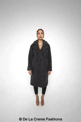Jackie Double Breasted Borg Teddy Midi Coat - Femstylo