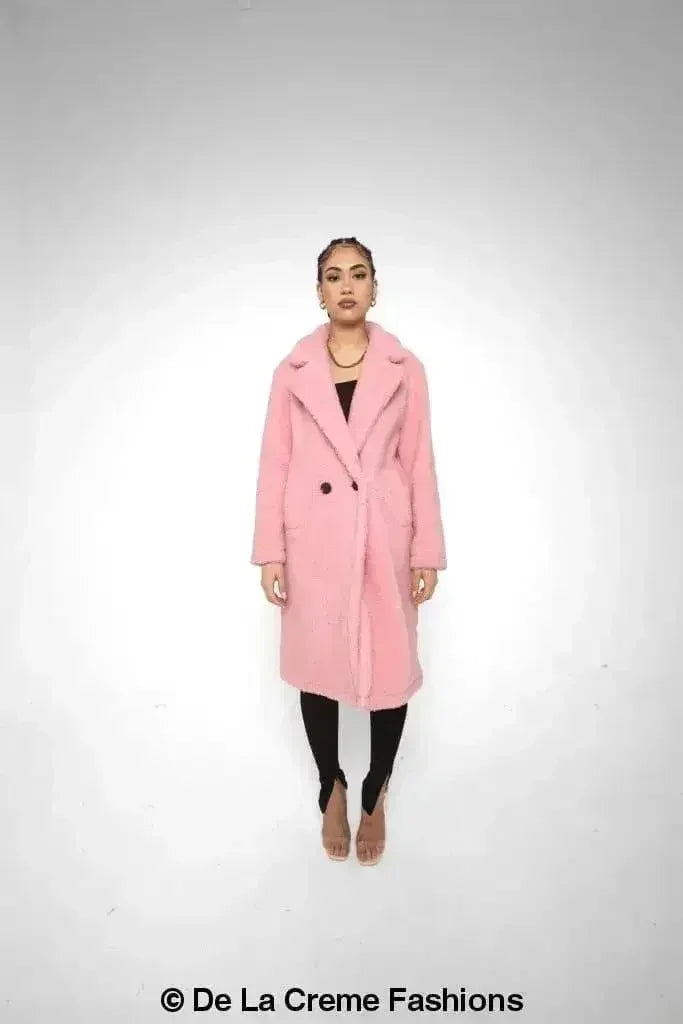Jackie Double Breasted Borg Teddy Midi Coat - Femstylo