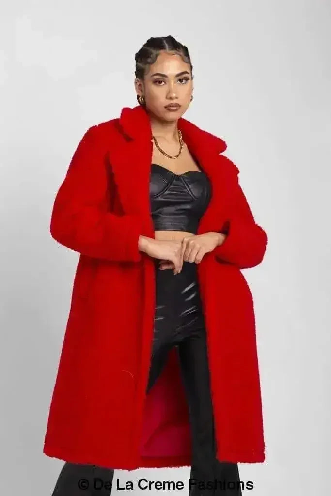 Jackie Double Breasted Borg Teddy Midi Coat - Femstylo