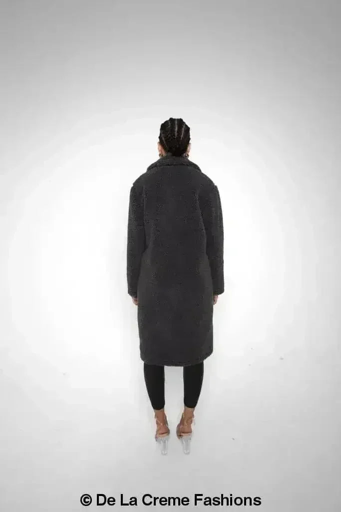 Jackie Double Breasted Borg Teddy Midi Coat - Femstylo