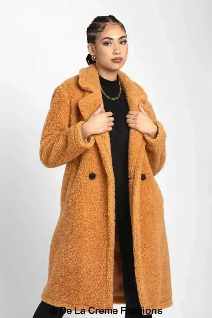 Jackie Double Breasted Borg Teddy Midi Coat - Femstylo