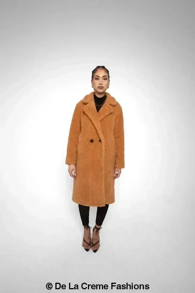 Jackie Double Breasted Borg Teddy Midi Coat - Femstylo