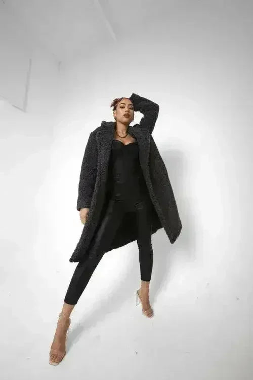 Jackie Double Breasted Borg Teddy Midi Coat - Femstylo