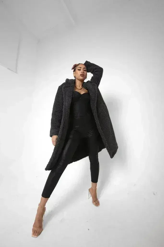 Jackie Double Breasted Borg Teddy Midi Coat - Femstylo