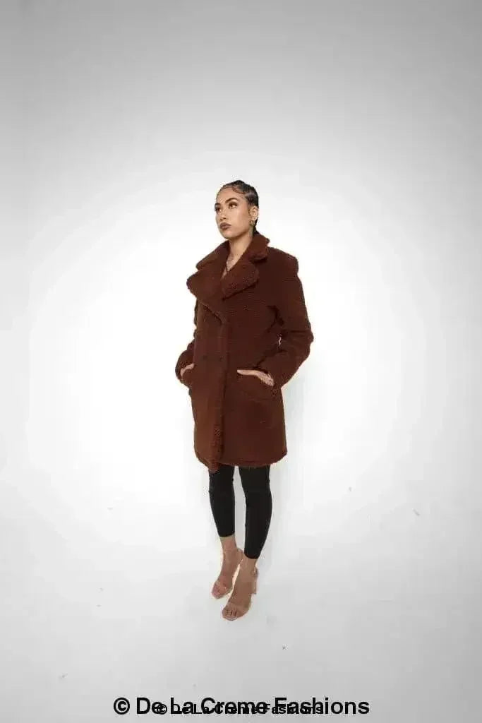 Janine Double Breasted Borg Teddy Coat - Femstylo