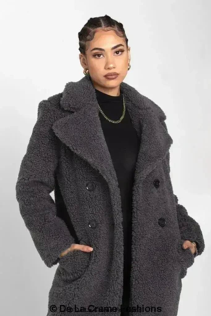 Janine Double Breasted Borg Teddy Coat - Femstylo