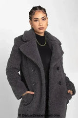 Janine Double Breasted Borg Teddy Coat - Femstylo