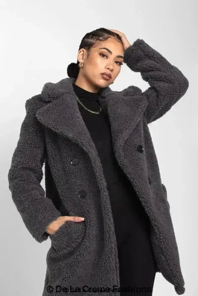 Janine Double Breasted Borg Teddy Coat - Femstylo