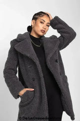 Janine Double Breasted Borg Teddy Coat - Femstylo
