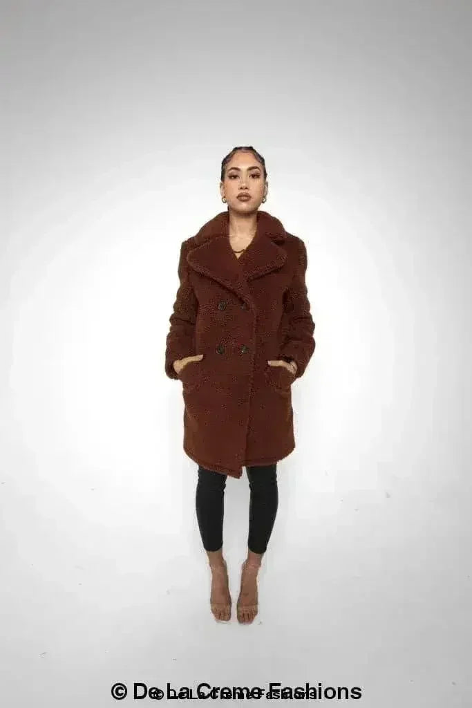 Janine Double Breasted Borg Teddy Coat - Femstylo