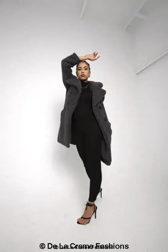 Janine Double Breasted Borg Teddy Coat - Femstylo