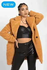 Janine Double Breasted Borg Teddy Coat - Femstylo