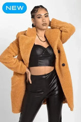 Janine Double Breasted Borg Teddy Coat - Femstylo