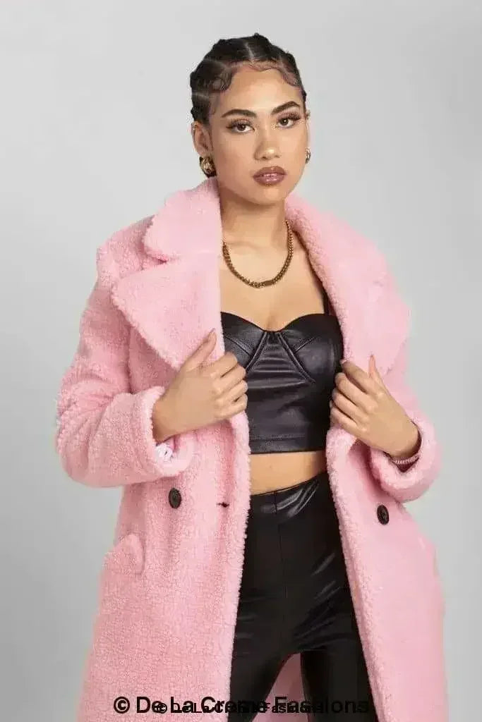 Janine Double Breasted Borg Teddy Coat - Femstylo