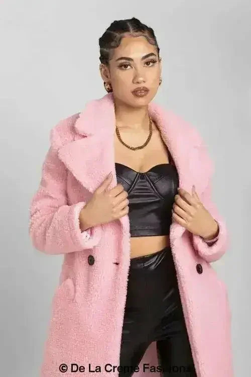 Janine Double Breasted Borg Teddy Coat - Femstylo