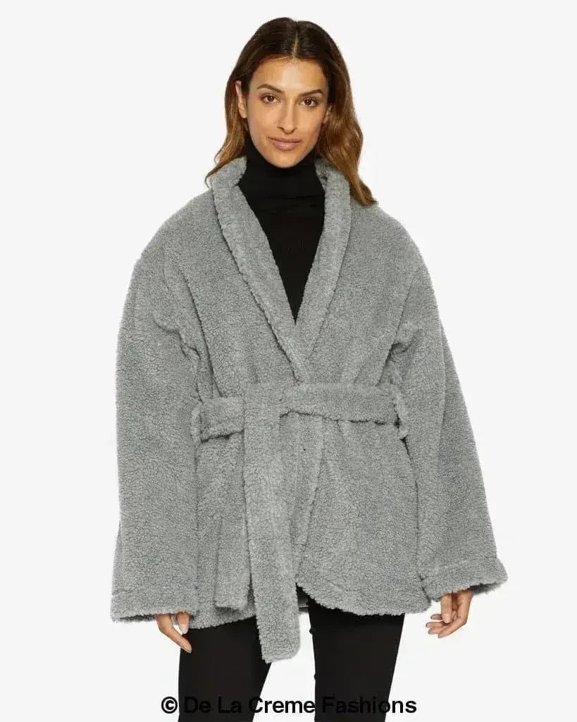 Open Front Belted Teddy Coat (1917) - Femstylo