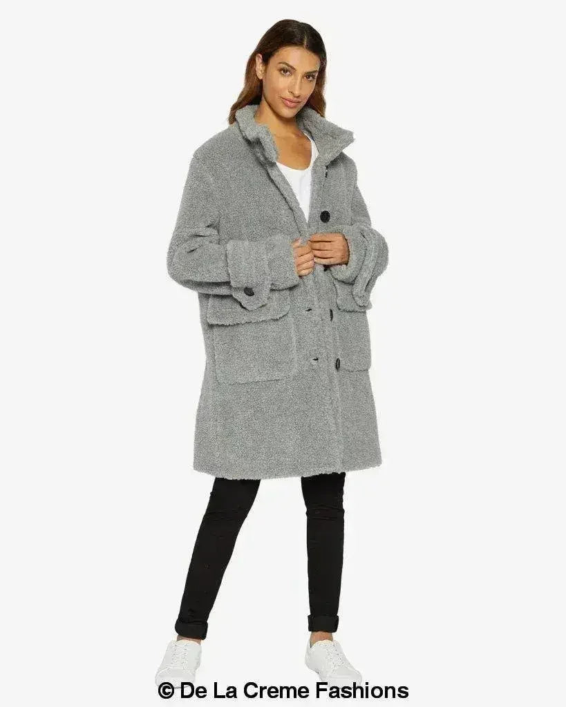 Julie High Neck Borg Teddy Coat - Femstylo