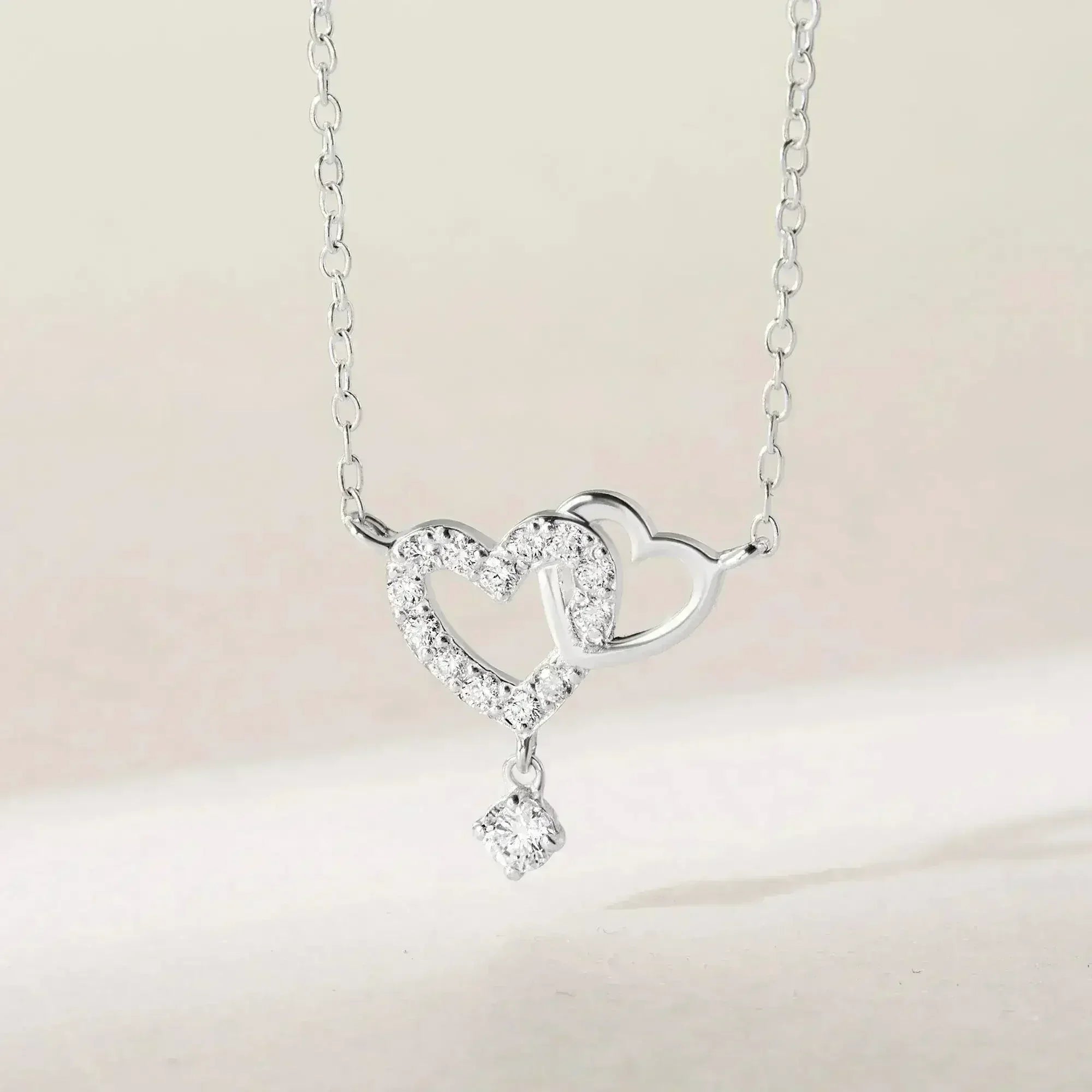 Heart Link Necklace, Interwined Heart Silver Necklace, Women Necklace - Femstylo