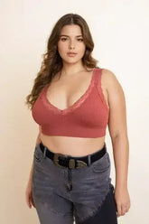 Lace Trim Padded Bralette Plus - Femstylo
