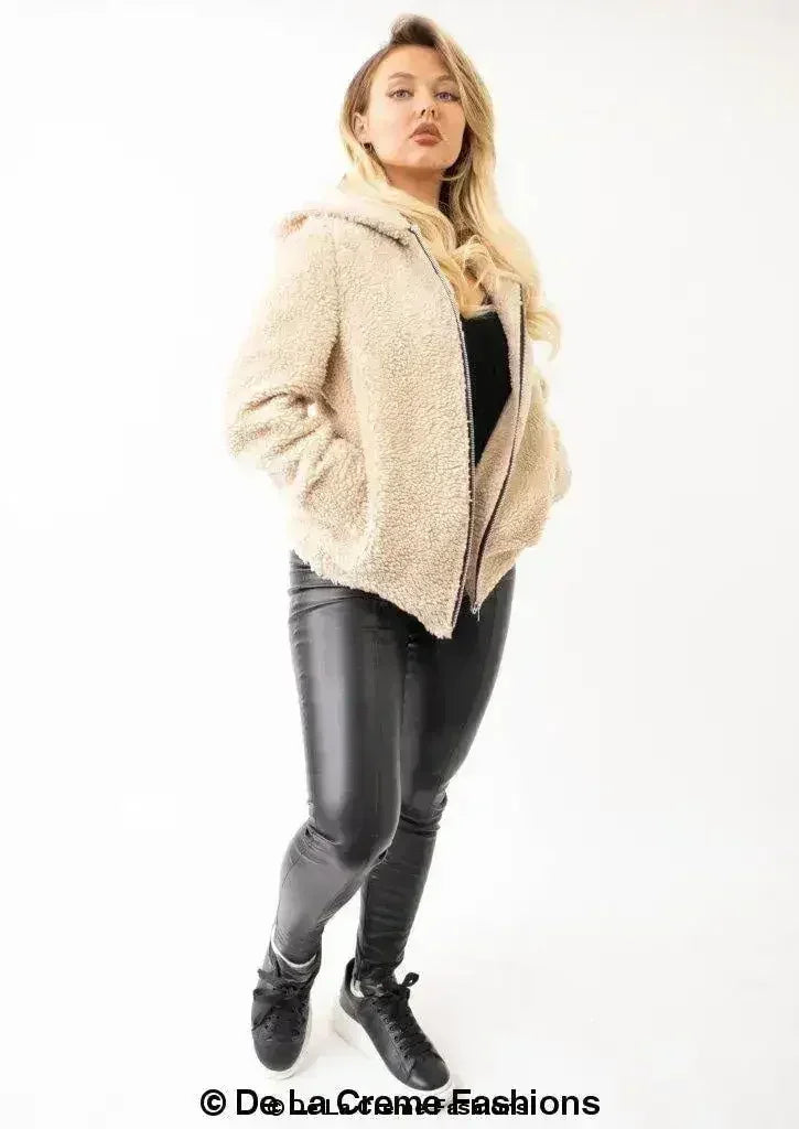 Lauren Zip Up Hooded Borg Teddy Jacket - Femstylo