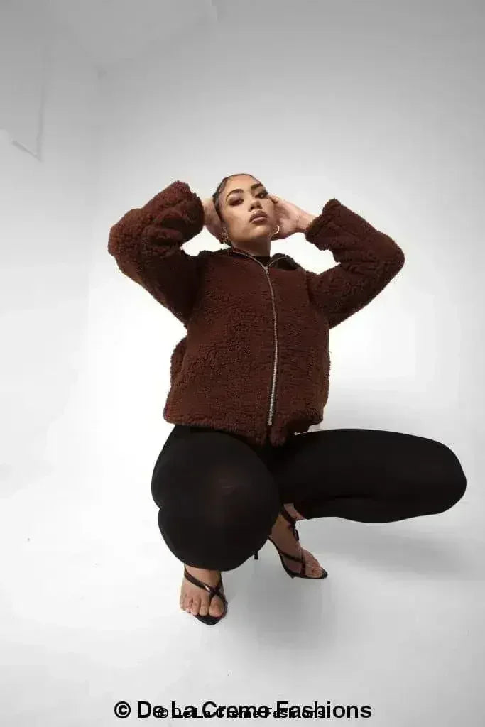 Lauren Zip Up Hooded Borg Teddy Jacket - Femstylo