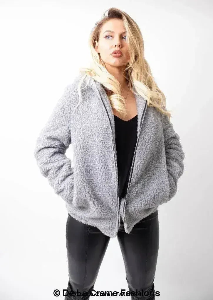 Lauren Zip Up Hooded Borg Teddy Jacket - Femstylo